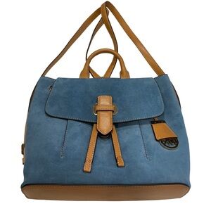 Michael Kors Women’s “Romy” Denim Blue Suede & Tan Leather Backpack NWT